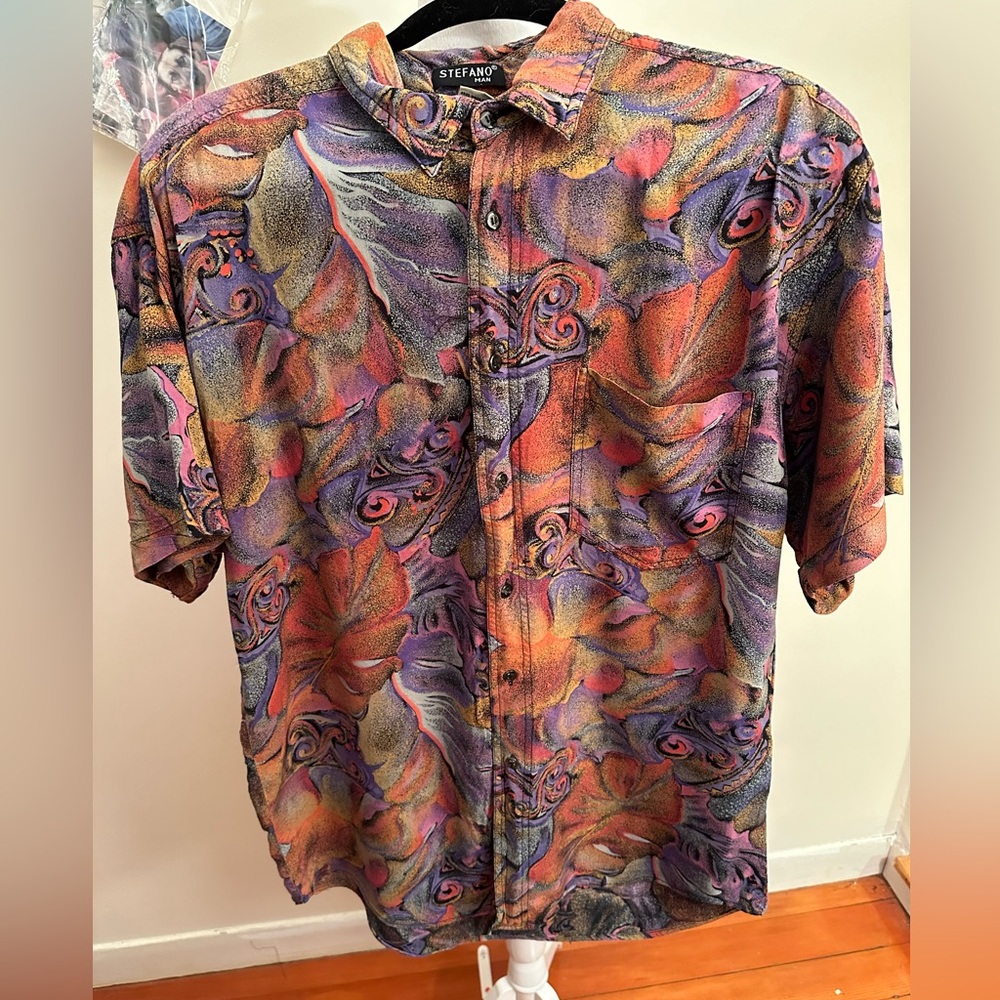 Stephano brand heavy rayon men’s multicolor button down short sleeve shirt
